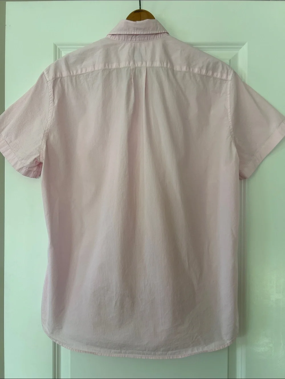 J Crew 100% Cotton Shirting Pink Stripe Shirt Sz L w MEASUREMENTS 1 Pocket
